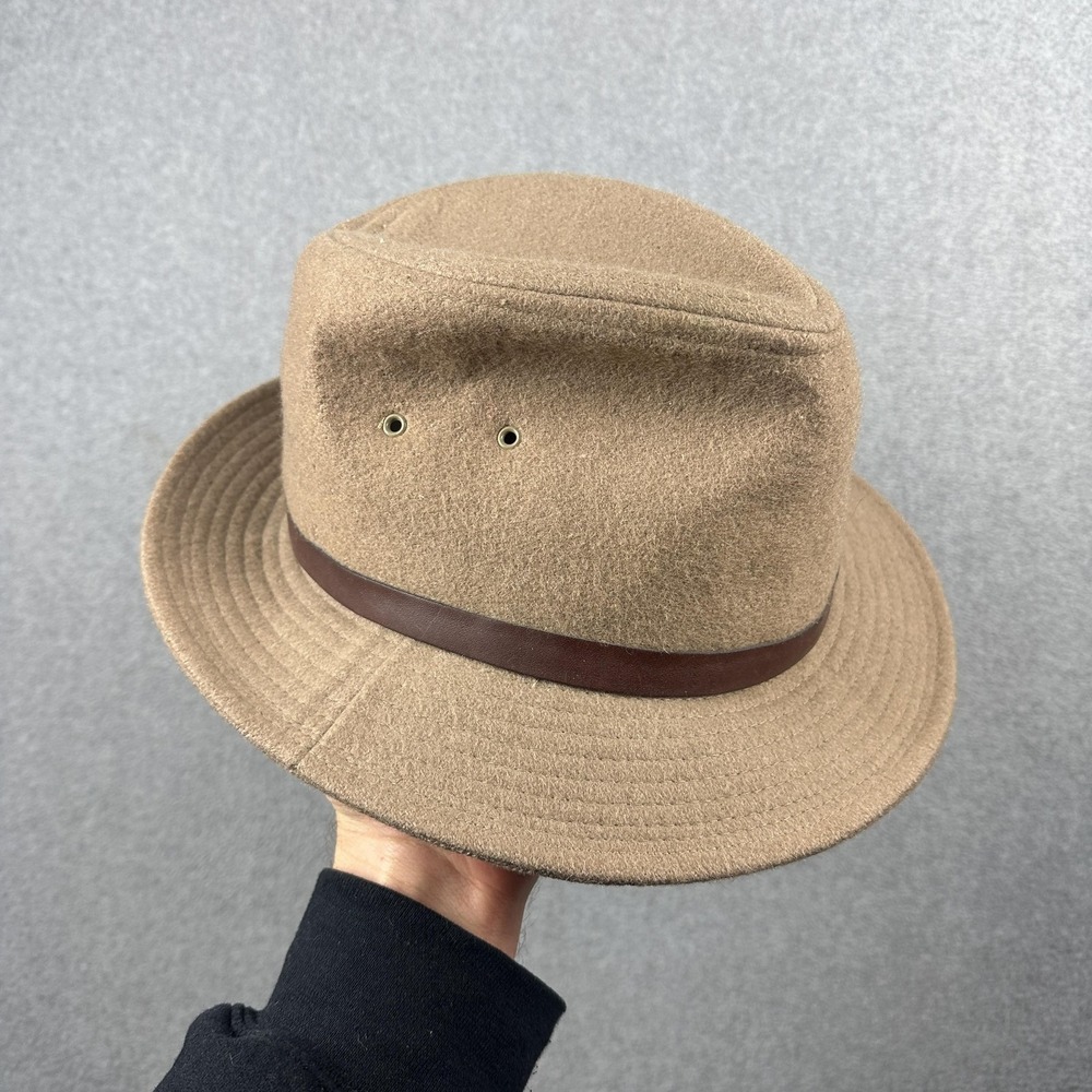 Vintage Hat Fedora Fitted Mens Large Beige Brown Lined Union Made USA 80s